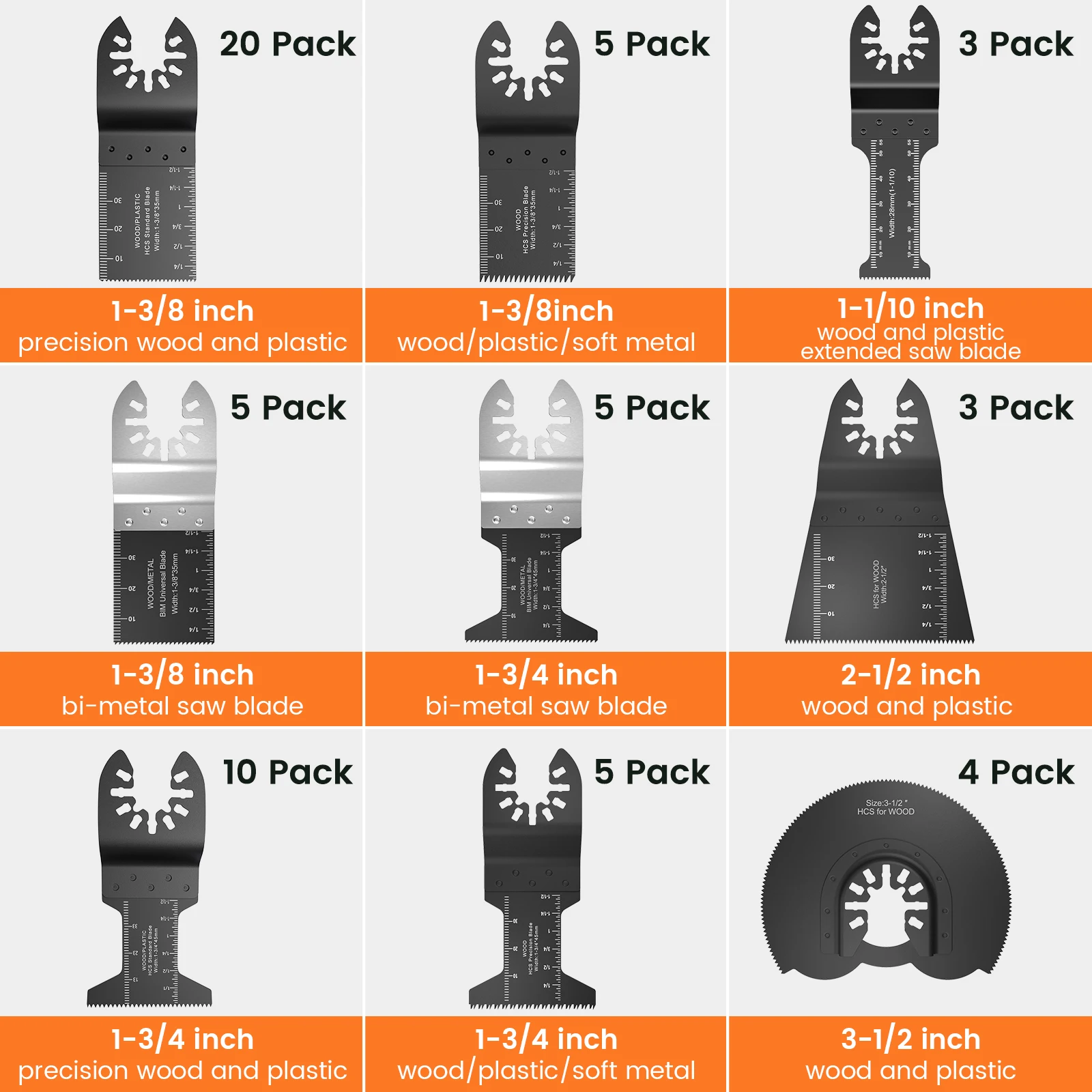 

60 Pcs Oscillating Saw Blades HCS Multi Tool Sharp Quick Release Wood Plastic Metal Saw Blade Woodworking Tools Set