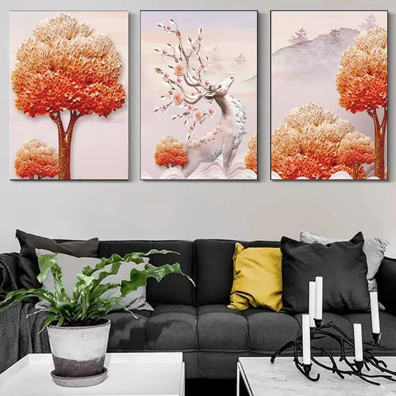 

CHENISTORY Frame Picture By Number Deer Wall Art Oil Painting Animal Drawing Canvas Acrylic Handpainted Tree Landscape Gift Home