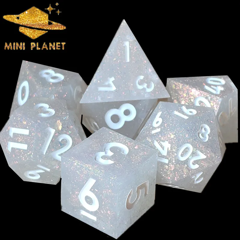 MINI PLANET White DND Dice Sets Polyhedral Resin Set With Sharp Edges Rpg Board Game 16mm D6 D20 D&ampD Custom |