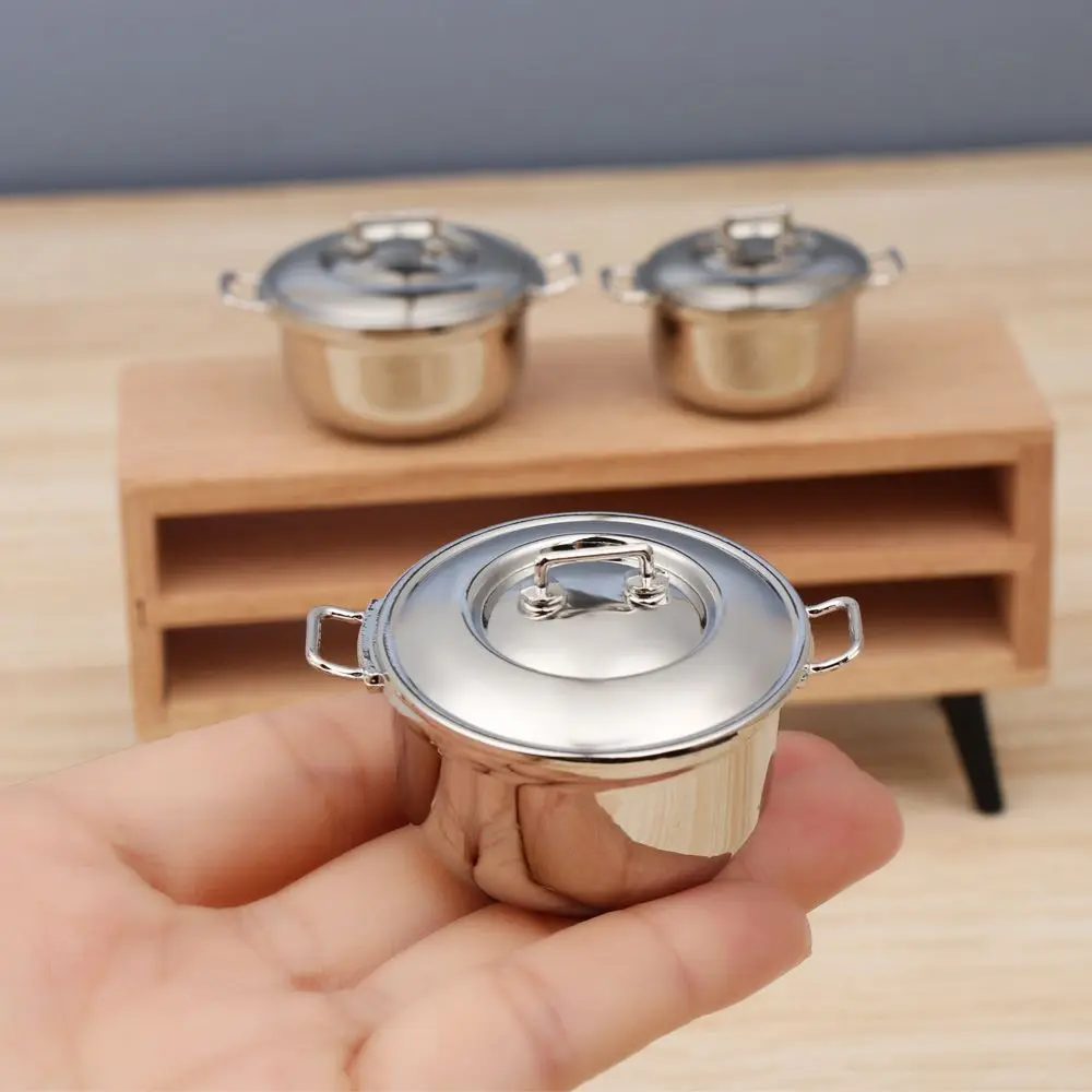 1/12 Miniatur Suppen topf mit Deckel Puppenhaus Zubehör Spielhaus Mini Kochgeschirr Küche Kochs pielzeug Puppe Küchen geschirr – Detail 6
