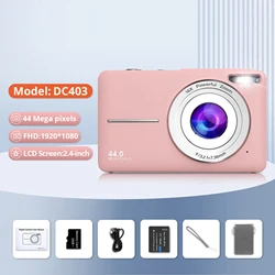 High-Definition Digital Camera with Full HD Video and 16X Zoom for Photography and Vlogging (Pink set DC403-32G)