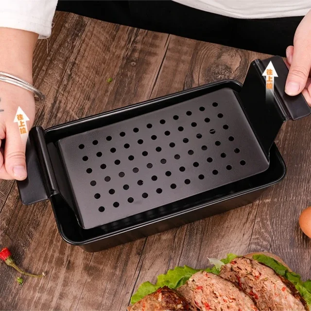 Metallic Mould Professional Meatloaf Pan Non Stick Oven Baking Pan Rectangular Loaf Pan with Insert Rack Bread Tool Baking Tool 3