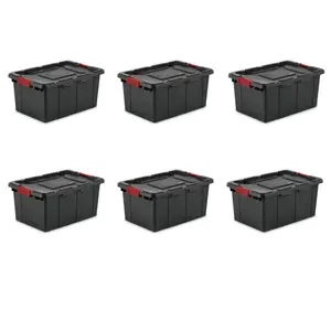 Hyper Tough 206303 5 Gallon Snap Lid Plastic Storage Bin Black Base Red Lid Set of 4