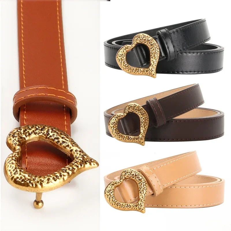 2.3*103cm Ladies Belt Vintage Heart Design Buckle Female PU Leather Band Fashion Versatile Suit Dress Strap Pants Waistband 2023