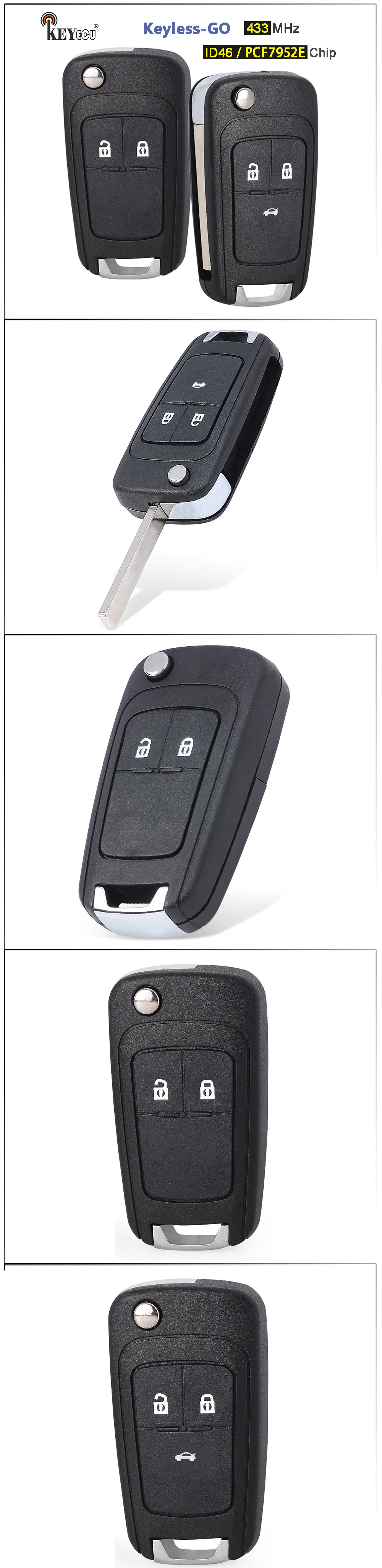 Keyforkess 433MHz ID46 / PCF7952E Chip Keyless- Go Flip Remote Key Fob per Opel/Vauxhall Astra J, Zafira C,Insignia Mokka,Cascada - S233fbca715df42c88aff544413de6b28G