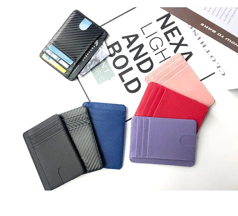Carbon Fiber Slim Wallets RFID Blocking Credit Card Holder Pu Leather Small Slim Minimalist Ultra Bag Male Smart Wallets for Men