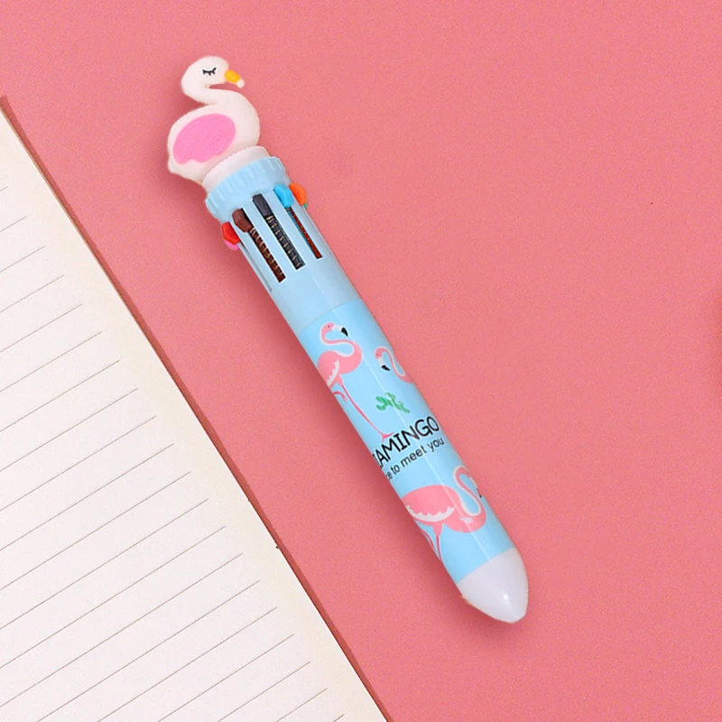 Stylo à bille de dessin animé animal mignon, 10 pièces, fournitures  scolaires et de bureau, recharge multi-documents, kawaii