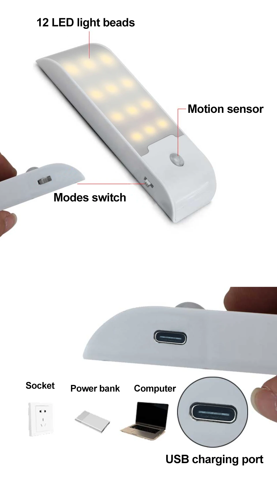 PIR Sensor LED Induction Night Light Rechargeable Closet Lights Magnetic Cabinet Lamp For Bedroom Corridor Stairs Bathroom