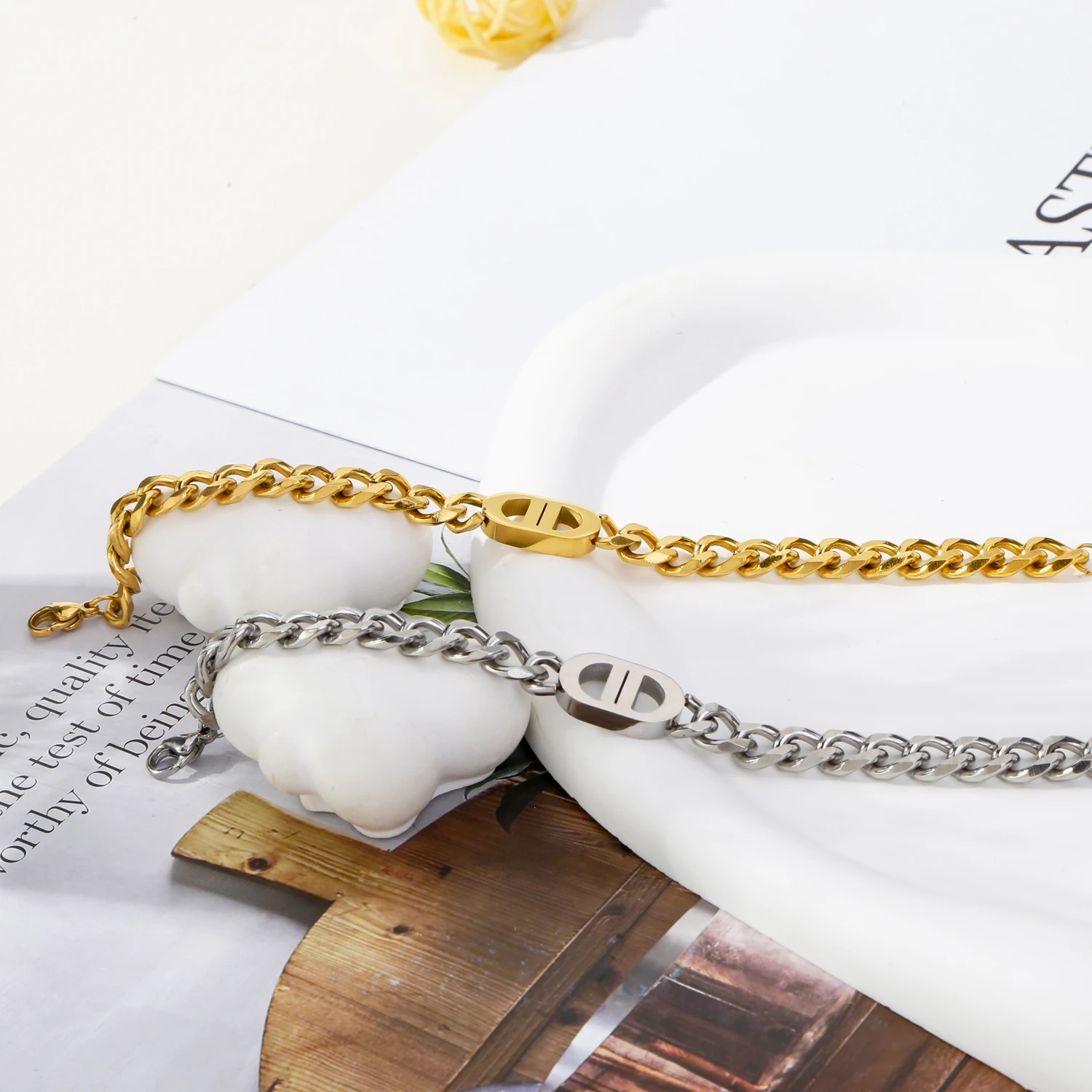 SGMAN Stainless Steel Bracelet Dio for Women Jewelry Cuban Chain Bangles Fashion Women Set Gold Plated Trend Gifts Waterproof