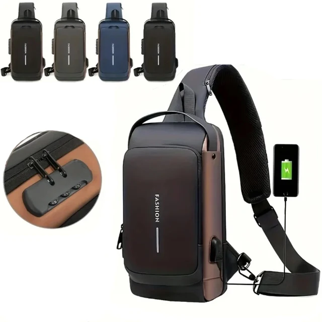 Men Multifunction Anti Theft USB Shoulder Bag Man Crossbody Cross Body Travel Sling Chest Bags Pack Messenger Pack