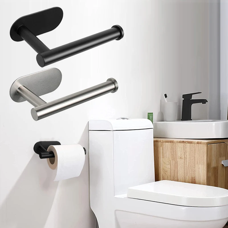 

Wall Mount Toilet Towel Paper Holder Adhesive Black Silver Kitchen Roll Paper Stand Hanging Napkin Rack Bathroom Accessories WC