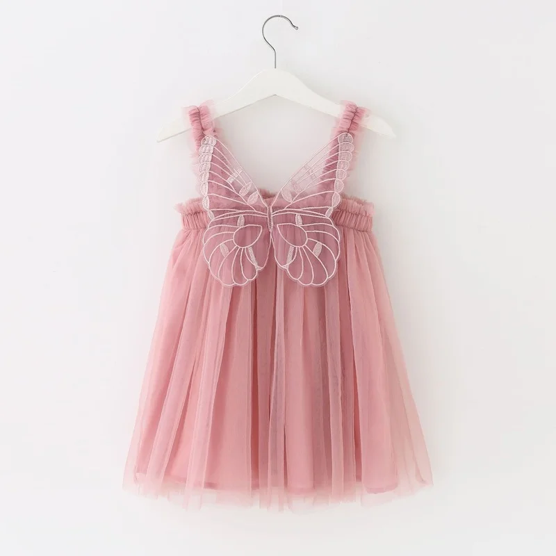 Summer Girl Kawaii Angel Wing Fairy Puffy Dress Toddler Kid New Mesh Sling Princess Dress for Girls Birthday Party Dresses MTK02