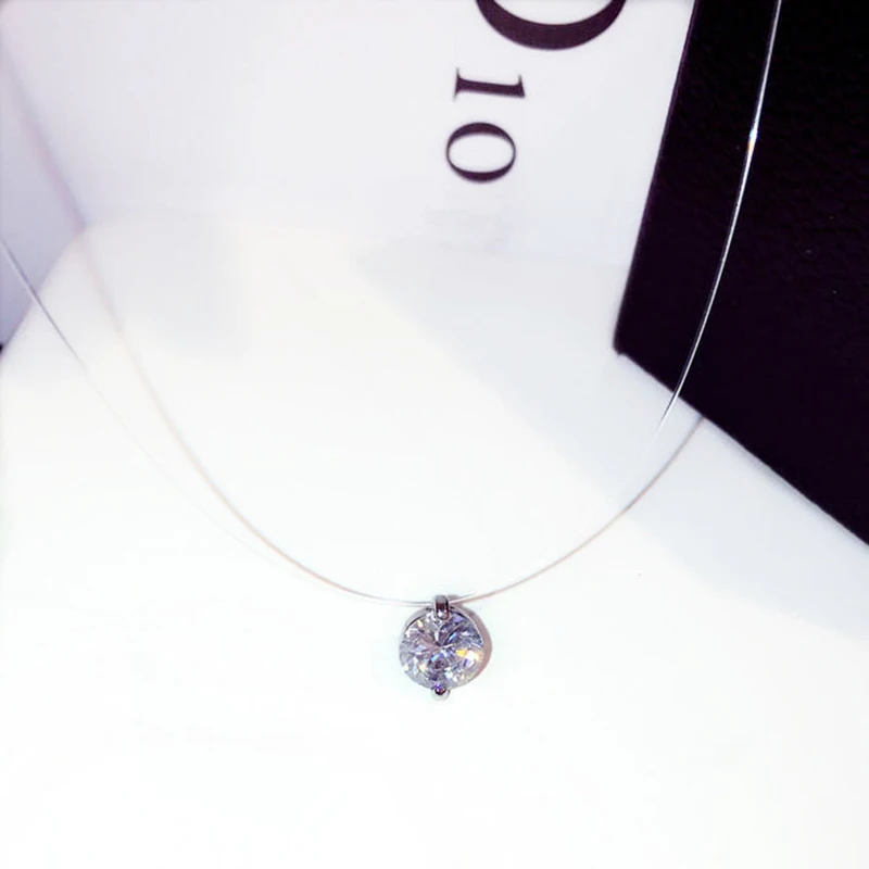 New Trend Pendant Necklace for Women Zircon silver plate Big Bling Invisible Fishing Line Choker Fashion Gift Jewelry