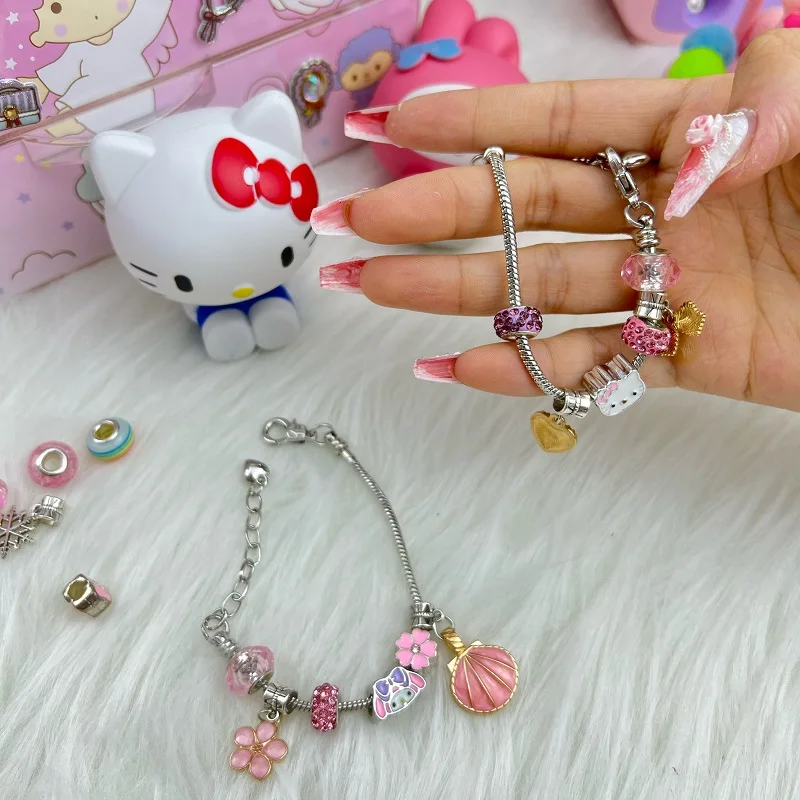 TAKARA TOMY Cute Hello Kitty Bracelet Women's High Sense Crystal Beaded  Accessories Bracelet Girl Sweet Bracelet Jewelry Gift