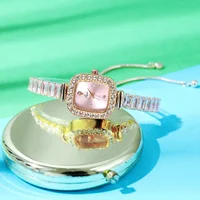 Luxury Fashion Color Square Zircon Exquisite Chain Bracelet Watch Women's Free Adjustment Pulling Quartz Watches Reloj Mujer 1