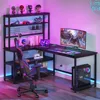 Computer Desk with Wireless Charging 5 Storage Shelves, Office Desk Study Table Writing Desk Workstation with Hutch Bookshelf 1