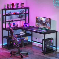 Computer Desk with Wireless Charging 5 Storage Shelves, Office Desk Study Table Writing Desk Workstation with Hutch Bookshelf 1