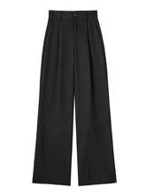  Wixra Women Casual Pants Zipper High Waist Package Striped Office Lady Stylish Loose Straight Trousers 