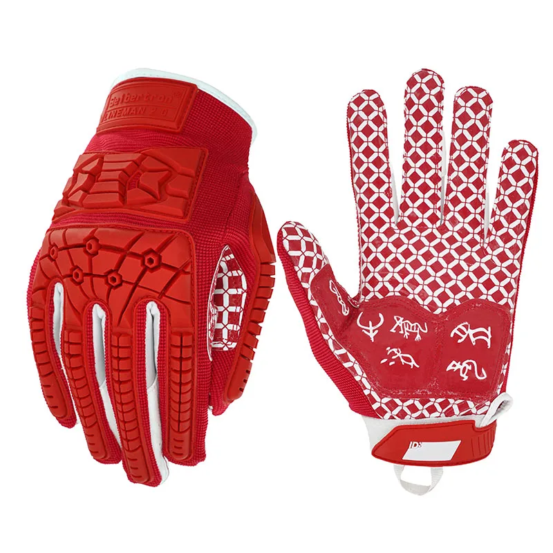 Seibertron Lineman 2.0 Padded Palm American Football Receiver Gloves Flexible TPR Impact Protection Rugby Red Glove Adult football gloves