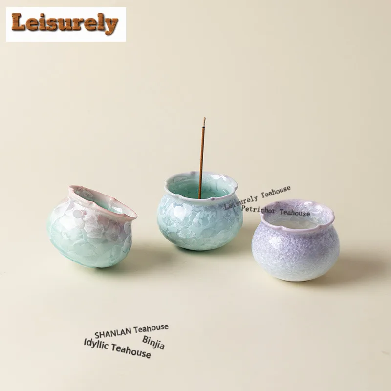 Kiln Change Crystal Glaze Lucky Bag Incense Holder Water Fountain Decoration Incense Burners Consecrate Censer Indoor Craft Gift