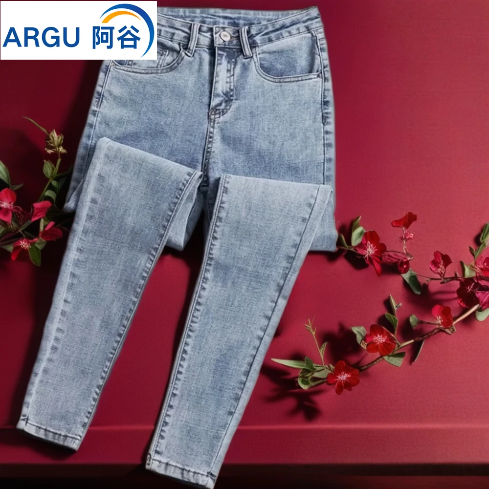 

Fashion High Waist Flare Jean For Women Spring Autumn Vintage Solid Color Stretch Nine Points Jean Korean Streetwear Denim Pants