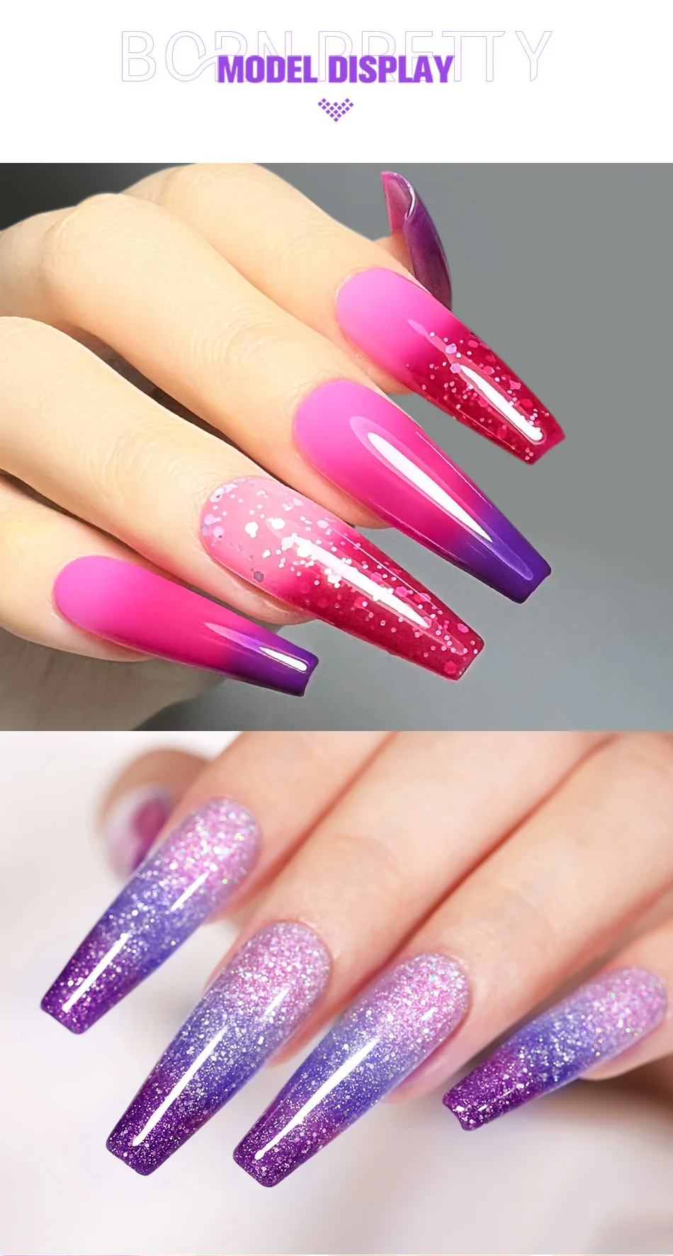 Description Picture 6 of itemBORN PRETTY Glitter Thermal Gel Nail Polish  3 Colors Temperature Color Changing Autumn Winter Nails Semi-permanent Soak Off Nai