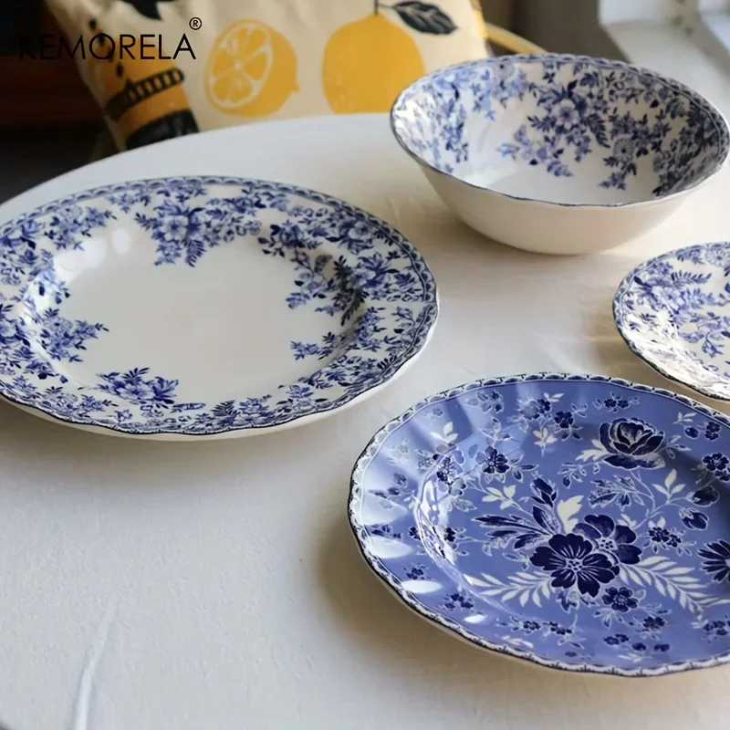 Plato de cerámica con patrón clásico para cena, platos de flores y