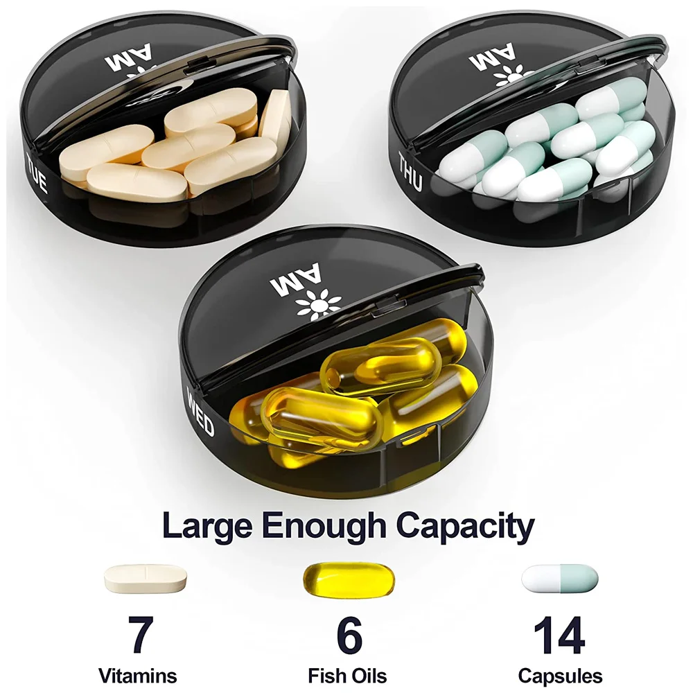 Portable Vitamin Pill Box Case Organizer Tablet for 7 Days 2 Times 14 Grids Travel with Large Compartment for Medicine Fish Oils