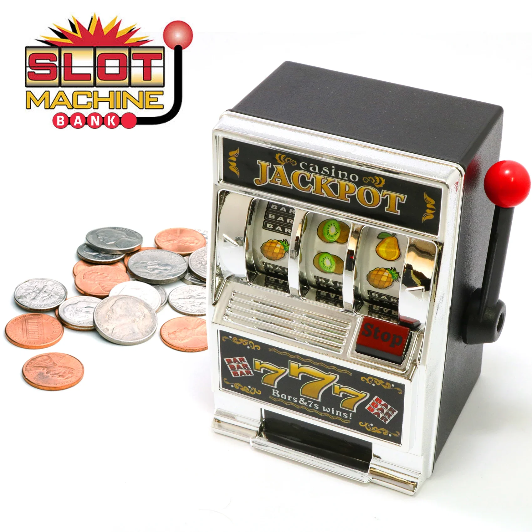 Las Vegas Style Tabletop Slot Machine, Mechanical Fruit Machine, Money Box, Coin Bank, Casino Jackpot Slot Machine, Piggy Model 4