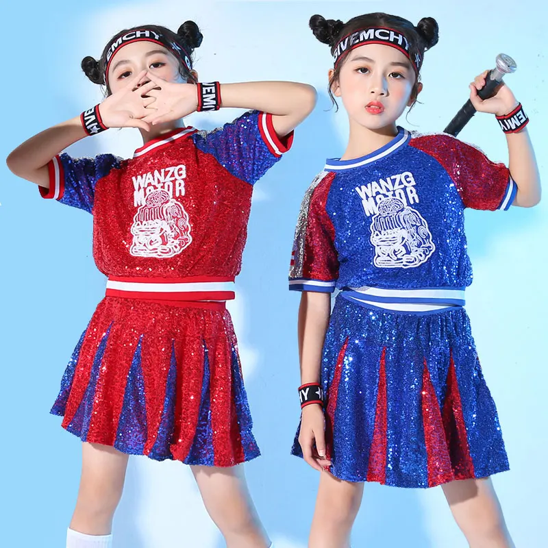 

Новый детский костюм для джаза и современных танцев, детская одежда в стиле хип-хоп, уличная одежда, танцевальный костюм с блестками в стиле хип-хоп, юбка для чарлидеров