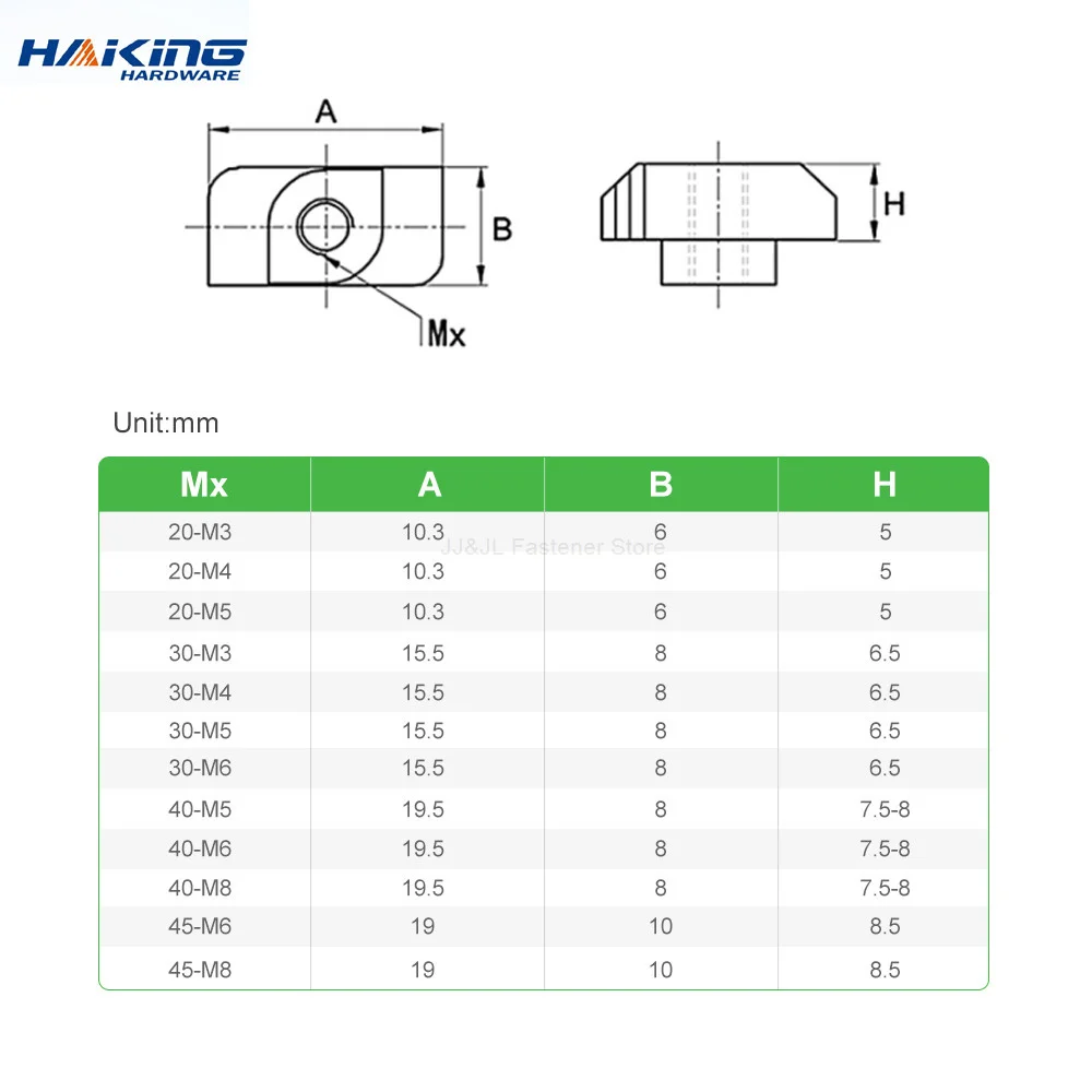 T-nut Hammer Head T Nut M3 M4 M5 M6 M8 Connector Nickel Plated 10-100PCS for 20/30/40/45 Series Aluminium Profile Accessories