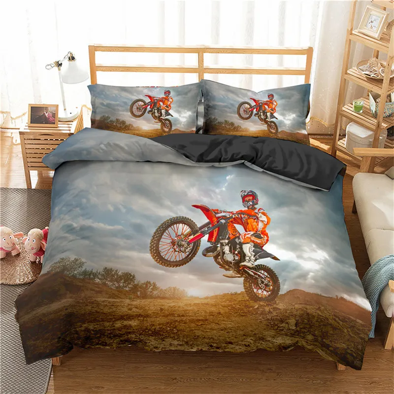 Capa de edredão da motocicleta esportes tema motocross jogo cama