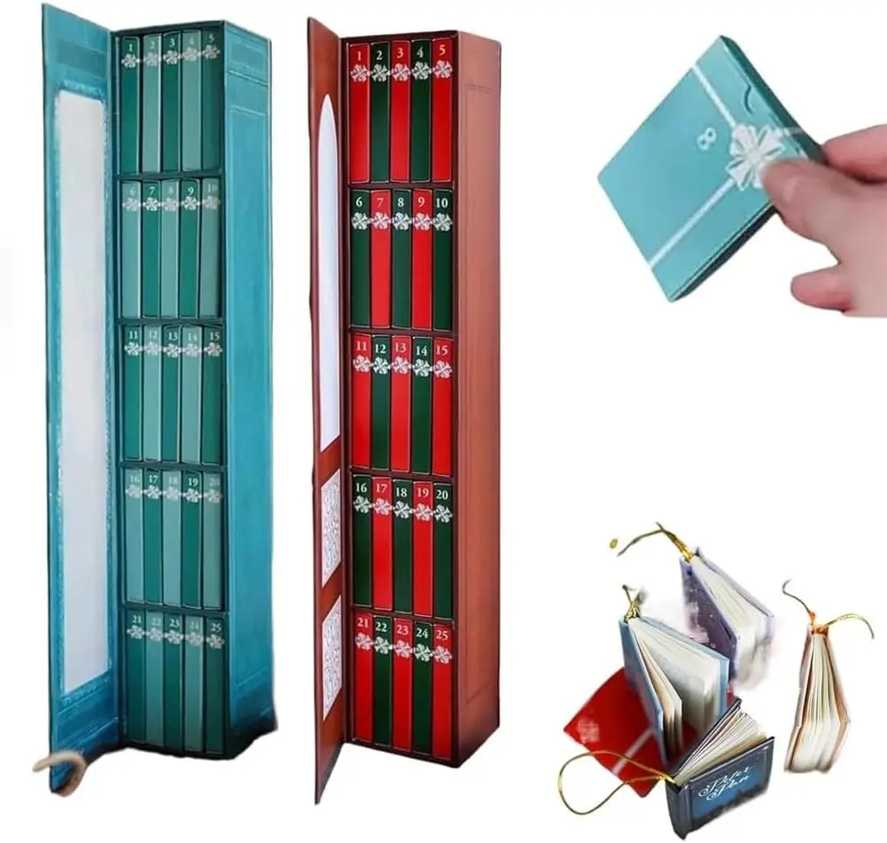 Neuer Mini-Buch-Ornament, Adventskalender 2025, Adventskalender mit 24 Büchern, Geschenk für Weihnachten, Halloween, Feiertagsdekoration – Detail 1