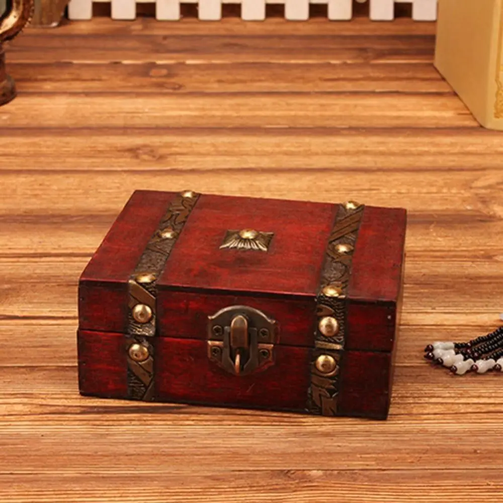 Delicate Wood Treasure Chest Large Capacity with Lock Storage Box Antique Style Ring 3