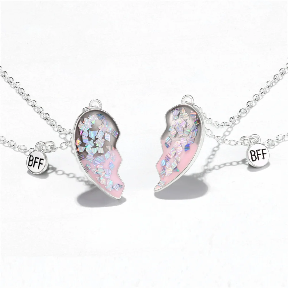 2Pcs Cute Gradient Butterfly Magnet Necklace for Women Korean Fashion Broken Heart Clavicle Chain BFF Best Friends Jewelry Gifts 4