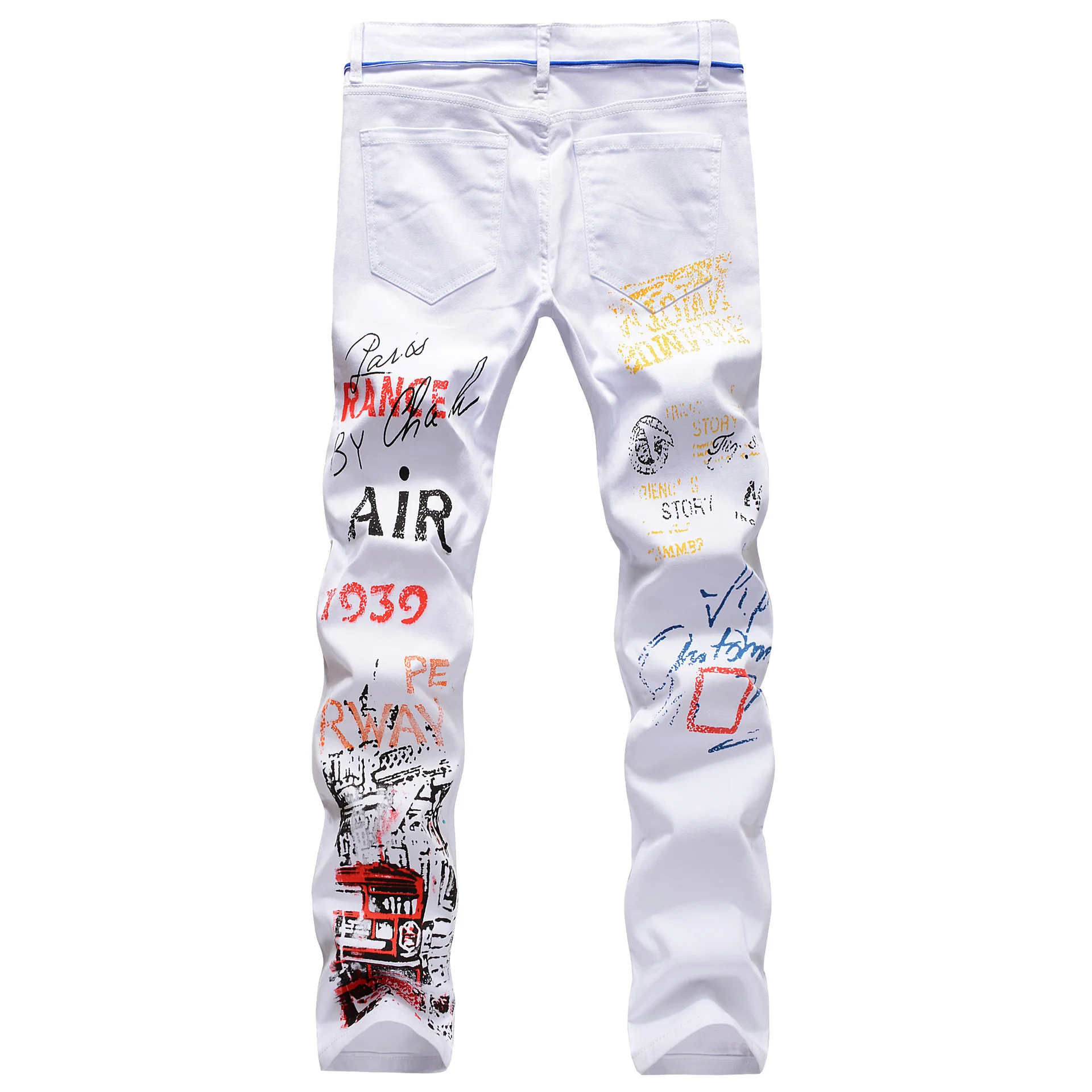 Men\'s Letter Graffiti White Jeans 2023 New Fashion Print Slim Mens Jeans  Skinny Biker Jeans For Man Denim Punk Pants Jean Homme