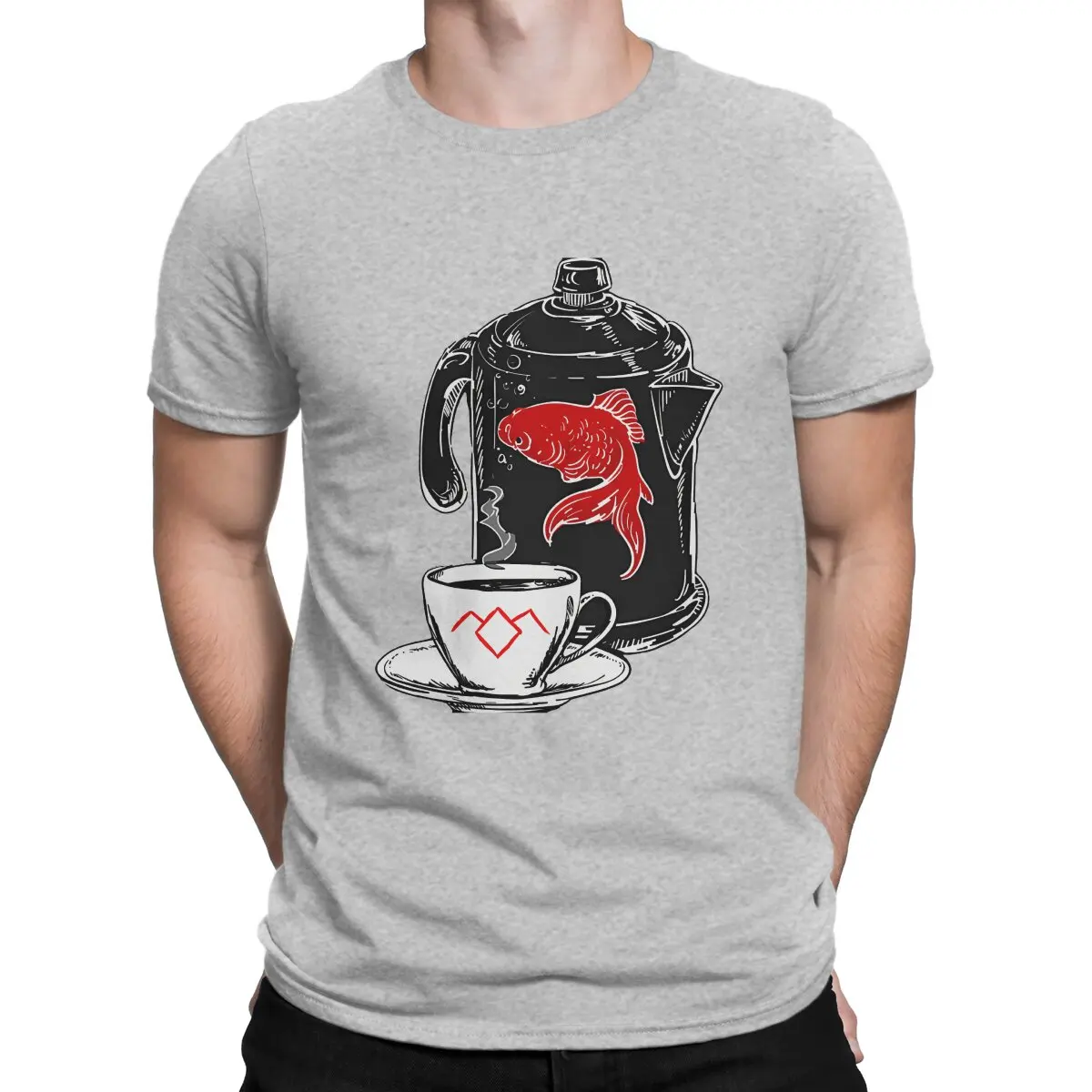 thumbnail image 1 of Camiseta de algodón vintage con estampado de "Un pez en la cafetera", de Twin Peaks, de manga corta y cuello redondo., 1 of 7