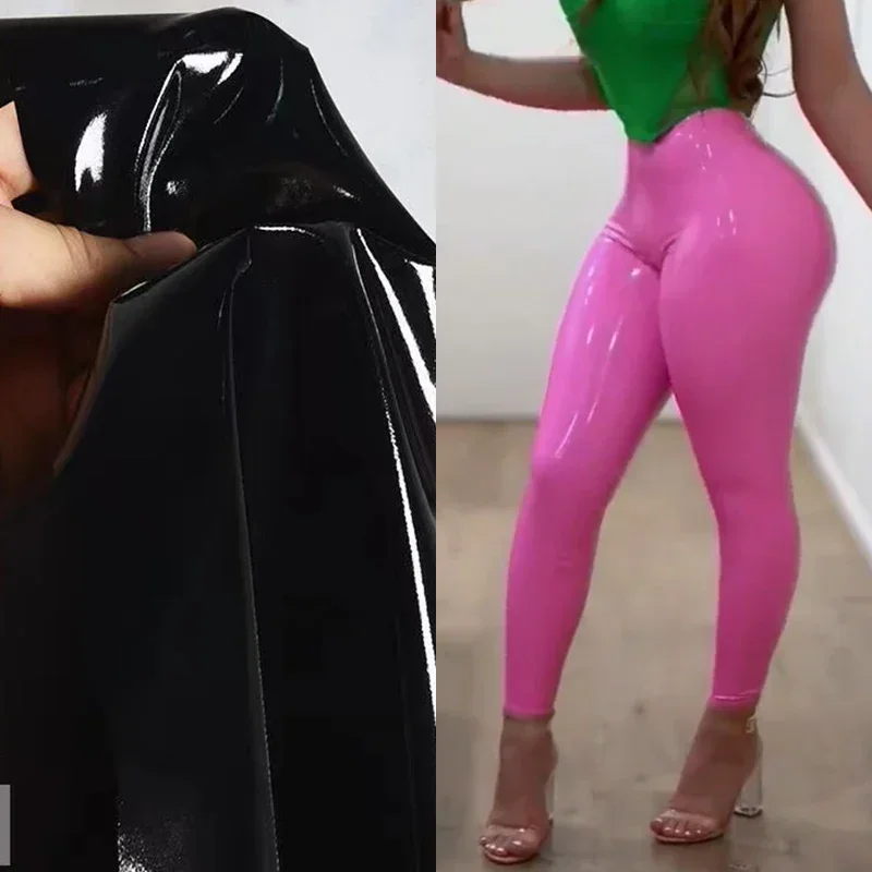 High Waist Faux Latex Bodycon Leggings Women Wet Look Shiny Patent Leather Pencil Pants Sexy Stretch Seameless Trousers Custom