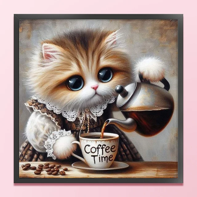 Fil de coton écologique brodé complet chat/chien mignon 11CT, Kit de points de croix chat imprimé, bricolage d'art, ornement fait à la main, décoration de maison 40x40cm 3