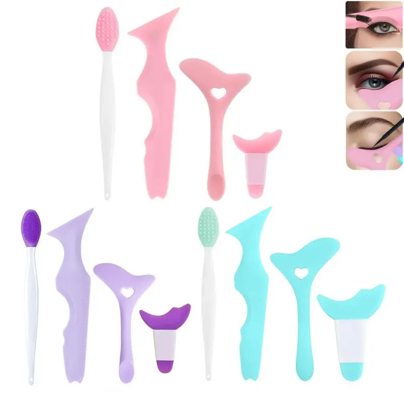Beauty Eyelashes & Brows Eyeliner Stencil Set 4pcs Multifunctional Silicone For All Skin Types