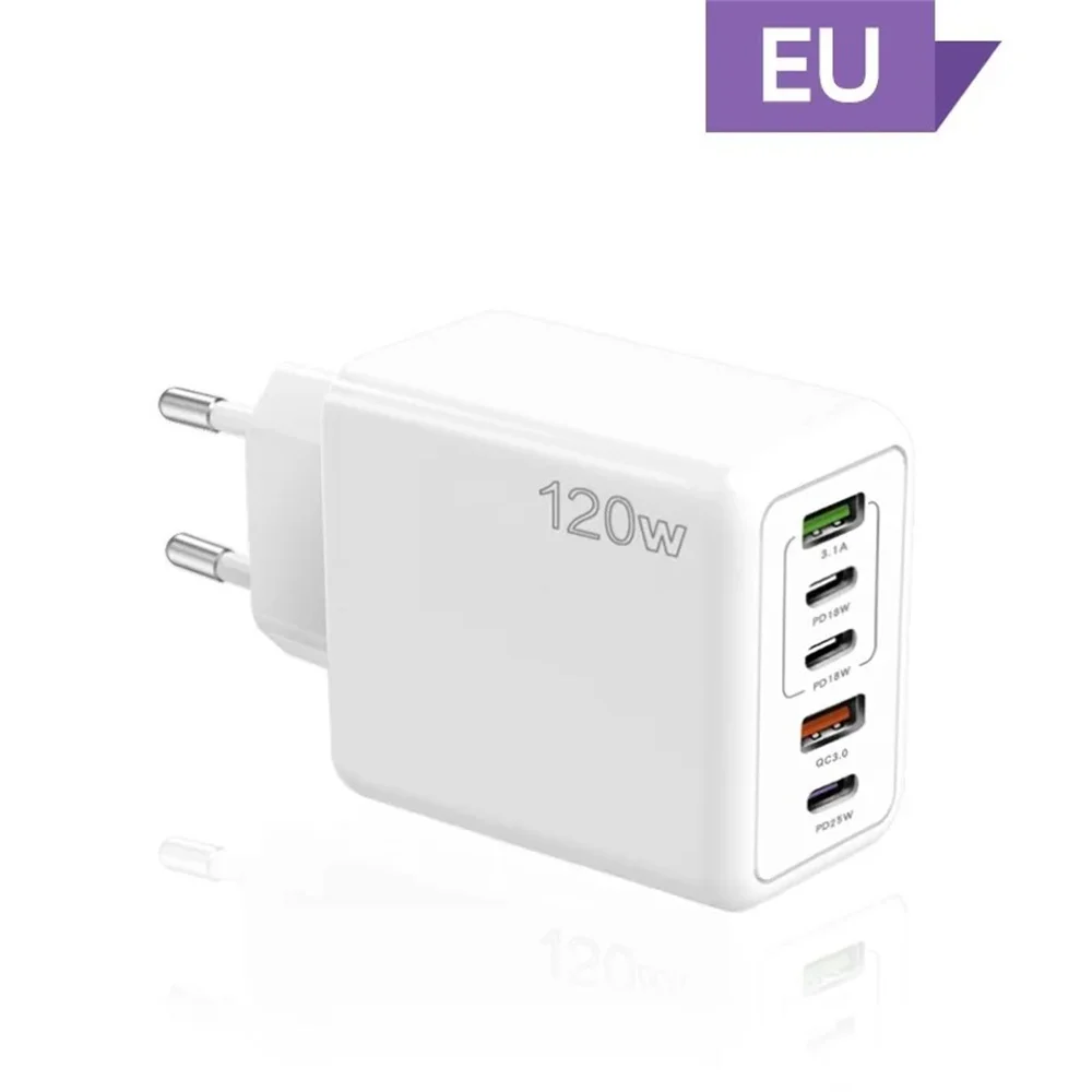 120W USB Charger 5 Ports Type C Fast Charging EU/US/UK Wall Charger Adapter For