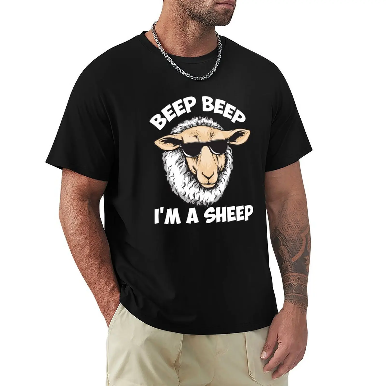 

Beep I'm A Sheep стадо солнцезащитные очки футболка Спортивные фанаты винтажные для мальчика Искусственные белые мужские футболки