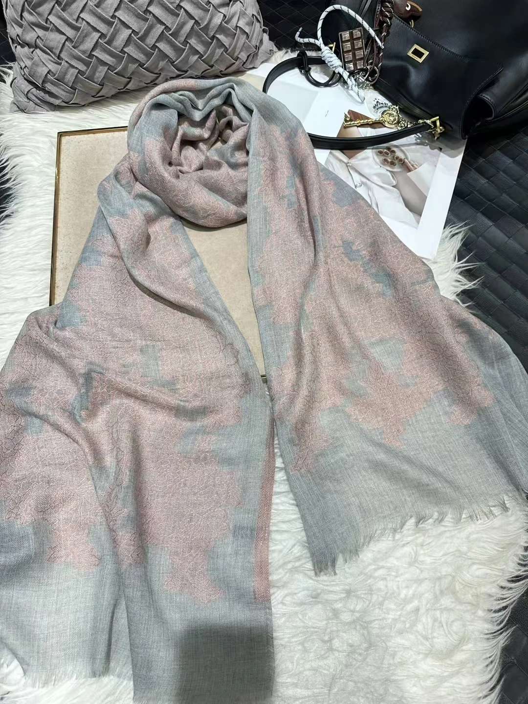 Elegant Winter Pashmina Scarf Wrap with Embroidered Design - Multiple Color Options