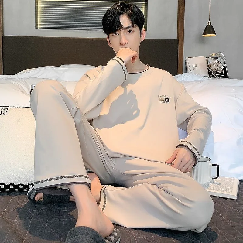 2024 New Pure Cotton Pajamas Men's Long Sleeved Spring Autumn Sleepwear Youth Plus Size Loose Loungewear Student Homewear Set