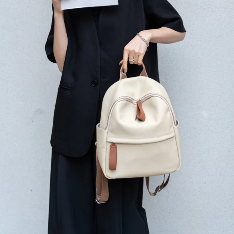 Genuine Leather Backpack female solid color new large capacity leisure travel bag ladies schoolbag wholesale
