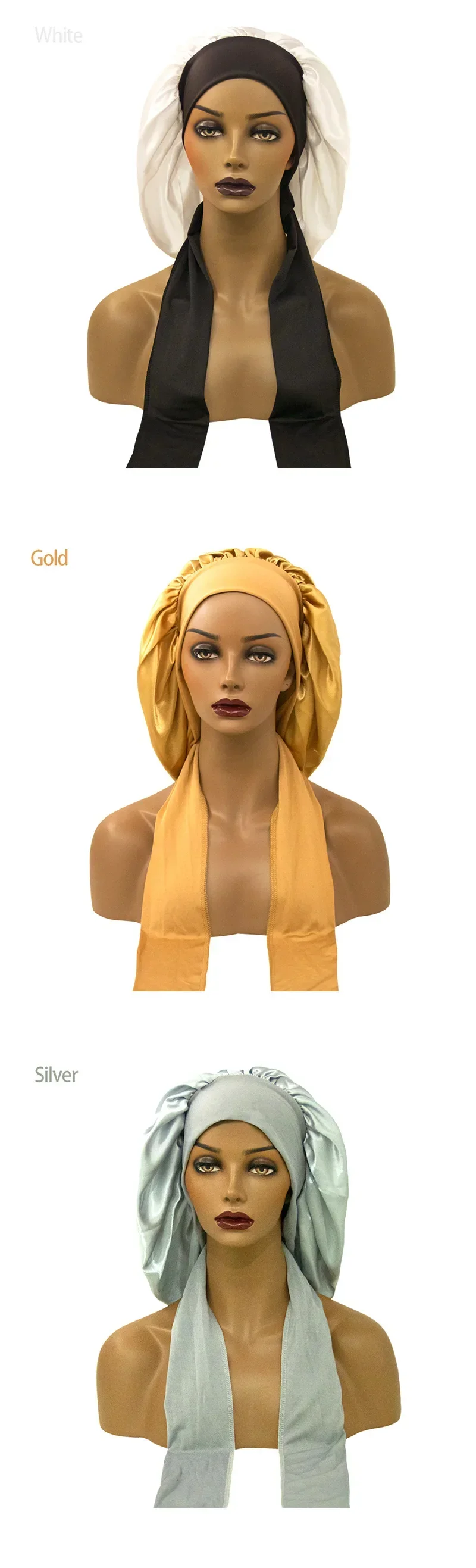 Women Satin Widened Sleep Hat Night Sleep Cap with Long Streamer Hair Care Bonnet Nightcap Elastic Cap De Nuit Shower Turban 6
