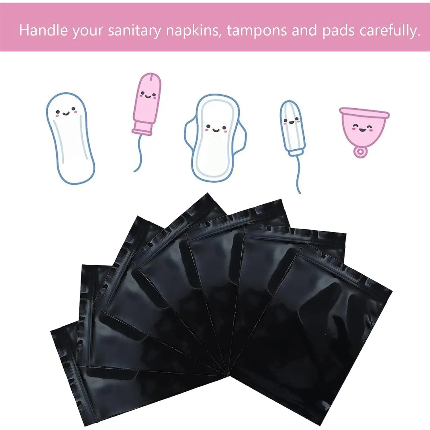 200pcs Feminine Personal Disposal Bags Refill Pack Black Opaque Bags for Sanitary Tampons Pads and Liners Go out for emergency feminine disposal bags