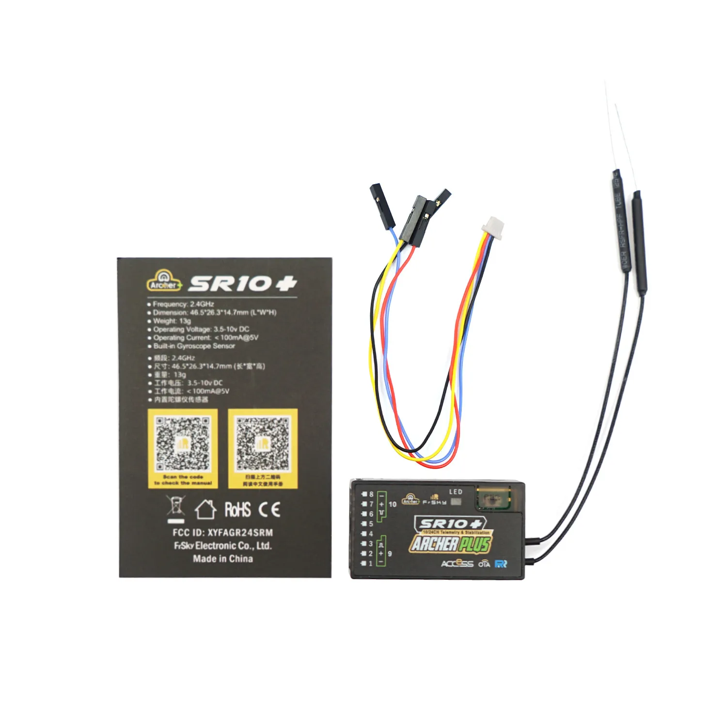 

Frsky ARCHER PLUS SR10+ Receiver built-in 3-axis gyroscope / accelerometer Compatibility 2.4GHz ACCESS / ACCST D16 transmitters