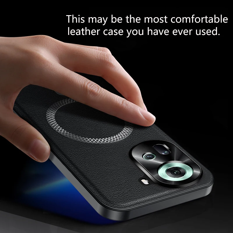 Luxury High-End Leather Case with Magnetic Metal Ring, Anti-Drop, and Anti-Fingerprint Protection