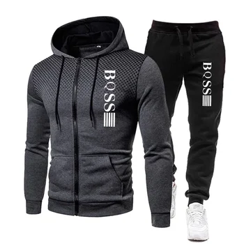 Men’s Fashion Print Tracksuit – Zipper Hoodie & Sweatpants 2-Piece Set 1